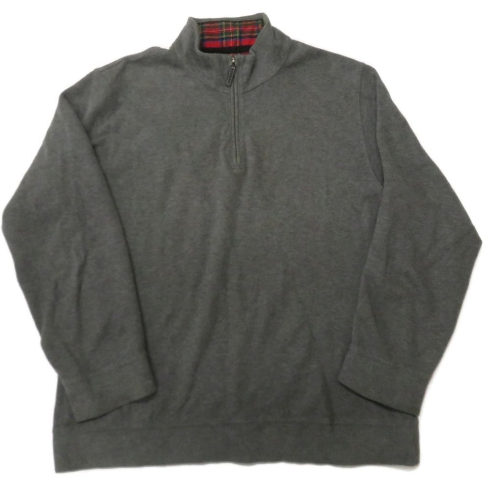 Lands End 1/4 Zip Mens‎ Large 42-44 Sweater Gray Pullover Flannel Collar Cotton
